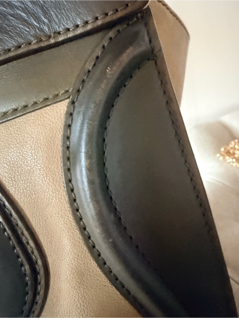 Authentic Phoebe Philo Celine Micro Luggage Tote Bi Color Green Tan Leather - Picture 14 of 16